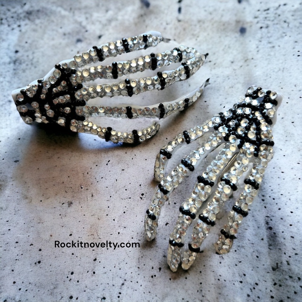Skeleton hands bling hair clips
